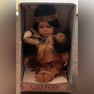 Cathay Collection Vintage 8" Porcelain Indian Native American Doll NIB